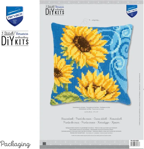 Miniatura 3 de Vervaco Kit de Cojín Punto de Cruz Girasoles Sobre Azul 16" x 16