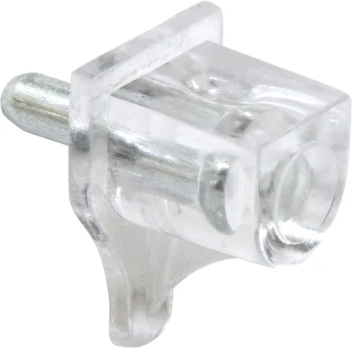 Prime-Line 242159 - Clavija de soporte para estante pequeña, vástago de metal, soporte de plástico transparente (paquete de 8)