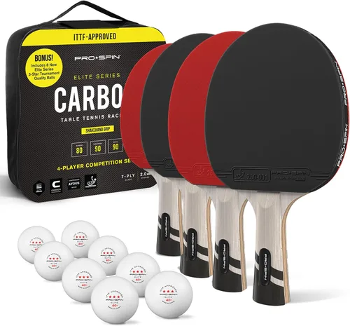 PRO-SPIN Palas de ping pong - Raquetes de tenis de mesa de nivel profesional con fibra de carbono para un control superior | Lámina de 7 capas, goma