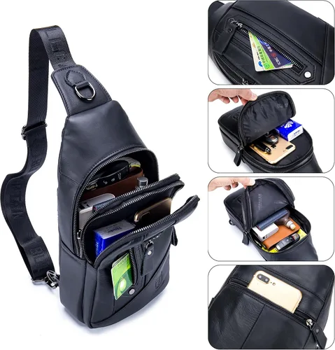 Miniatura 115 de LUKZIJAES Bolso bandolera de cuero genuino para hombre