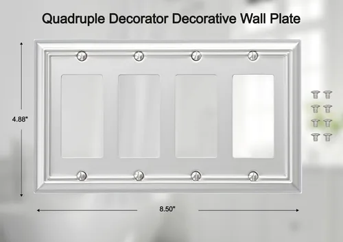 Miniatura 2 de OKAWYC Cubierta Cuádruple para Interruptor de Luz Decorativo Placa de Pared de Metal Adler, Paquete de 2 Níquel Cepillado 4 Gang Cuádruple Rocker