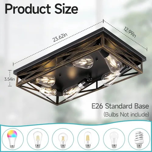 Miniatura 3 de Lámpara de techo rústica de granja para cocina, accesorios de iluminación de 6 luces para pasillo con montaje empotrado en el techo, lámpara