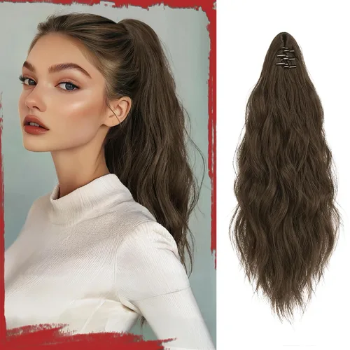 Miniatura 7 de SOFEIYAN - Extensión de cola de caballo rizada de 15 pulgadas, pelo sintético resistente al calor, pieza de cabello ondulada natural, para envolver