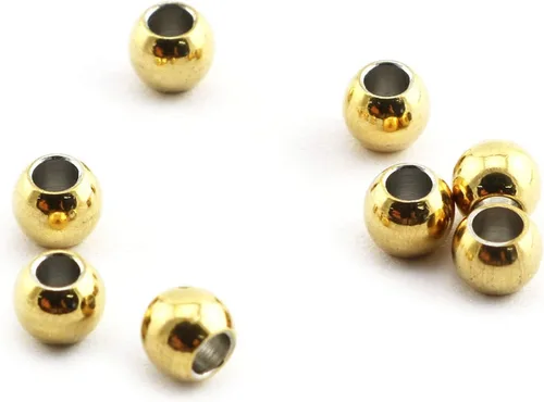 Miniatura 2 de Paquete de 50 cuentas espaciadoras doradas de acero inoxidable 304, cuentas espaciadoras redondas lisas con agujero de 0.079 pulgadas, cuentas
