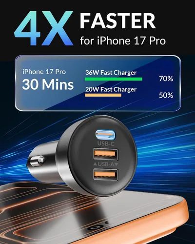 Miniatura 2 de 3-Port 70W Fast Car Charger for iPhone 14 13 12 11 Pro Max SE XR XS X 8 7 6 Plus, iPad, 2 Pack USB C Car Charger Adapter Cigarette Lighter with