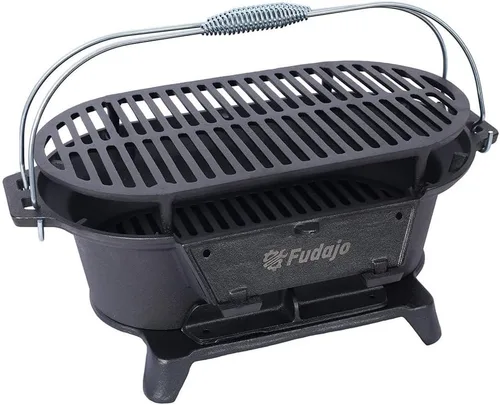 Miniatura 7 de Parrilla de carbón de mesa y hierro fundido Hibachi con plancha plana, barbacoa portátil al aire libre para camping, portón trasero y pícnic
