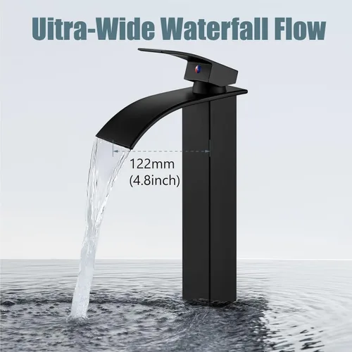 Miniatura 7 de Aolemi Grifo de baño alto para lavabo, grifo de lavabo de un solo agujero, 1 mango, grifo mezclador de montaje en cubierta RV con montaje de drenaje