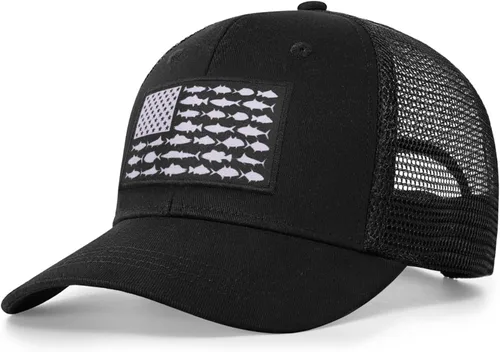 Sombrero de camionero con bandera de pez estadounidense, regalos de pesca para hombres, sombrero de pesca Snapback perfecto para pesca y uso diario
