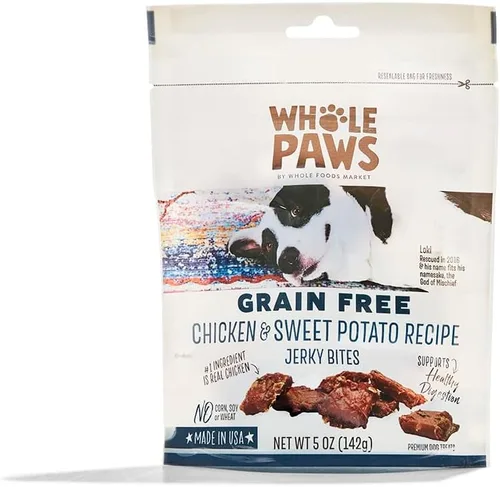 Whole Paws, Whole Paws, bocadillos de carne seca de pollo y batata, 5 onzas