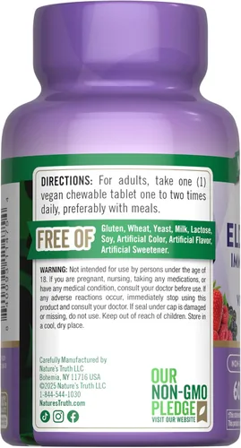 Miniatura 7 de Nature's Truth Complejo inmunológico de saúco 60 tabletas masticables Más vitamina C y zinc Mezcla de bayas Suplemento vegano, sin OMG y sin