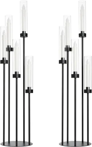 Miniatura 11 de Candelabro de 5 brazos con pantalla acrílica, juego de 4 candelabros dorados para mesa de boda, fiesta de cumpleaños, decoración del hogar, 39.4