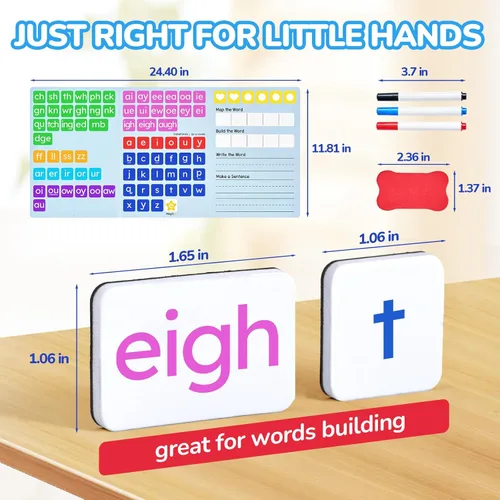 Miniatura 7 de JoyCat 265 Fichas Magnéticas de Letras Fonéticas - Hooked on Phonics, Set de Juegos de Lectura ABC con Carpeta para Formar Palabras y Estuche
