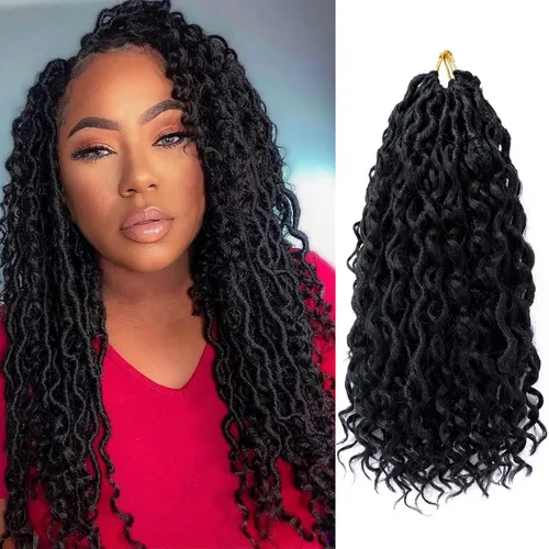 Miniatura 21 de Goddess Locs - Cabello de ganchillo de 10 pulgadas, 7 paquetes de cabello de ganchillo bohemio sintético para mujeres negras, rastas de ganchillo #1B