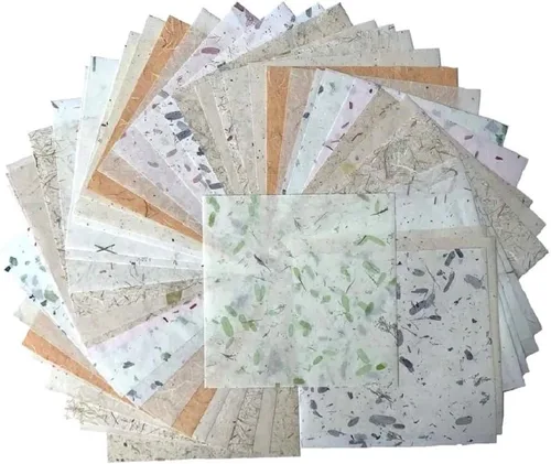 Miniatura 7 de 50 hojas de papel de fibra natural de morera de 6 x 6 pulgadas, papel cuadrado para origami, papel para manualidades, papel para plegado, papel