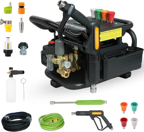 Lavadora a Presión Eléctrica Comercial Mejorada 2025 de 100 bar 2.3 GPM – Motor Inversor PM de 3HP, Bomba Triple Horizontal, Lavadora a Presión con