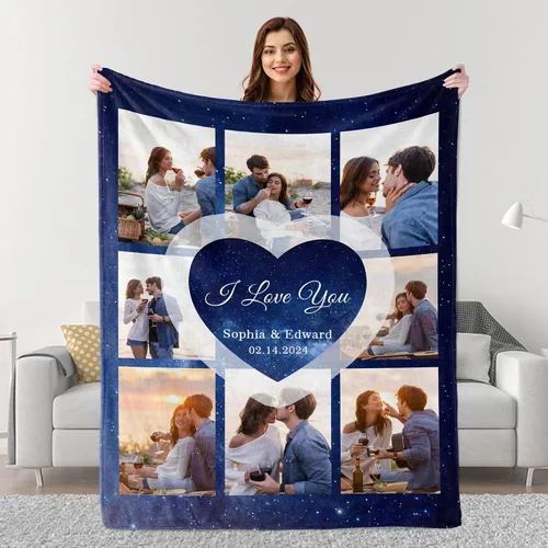 Miniatura 22 de Mantas personalizadas con fotos, regalos personalizados para parejas para esposa, marido, novia, novio, manta con imagen personalizada "I Love You