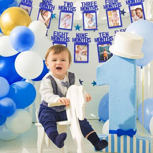 Miniatura 6 de Whaline Cartel de fotos de bebé de primer cumpleaños para recién nacido a 12 meses, guirnalda de fotos de hitos mensuales, decoración de celebración