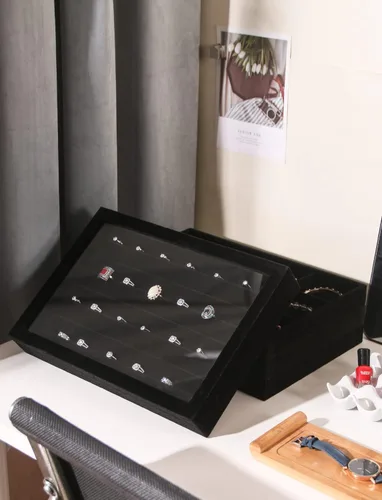Miniatura 4 de Coward Juego de 5 bandejas apilables para organizar joyas, para collares, aretes, caja de almacenamiento, anillo y pulsera, soporte para exhibición