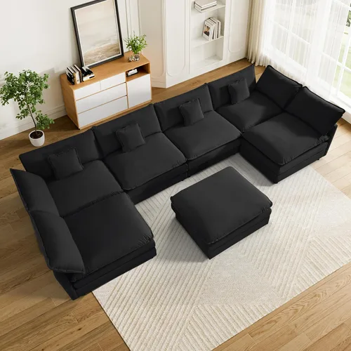 Miniatura 19 de Sofá modular de nube en forma de U de 162.6 pulgadas, sofá seccional para sala de estar, moderno sofá de nube de terciopelo de gran tamaño con Gris