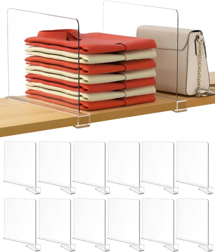 HBlife Separadores de estante de 12 pulgadas de alto [Versión extra alta] transparentes, paquete de 12 organizadores de bolsos para armario,