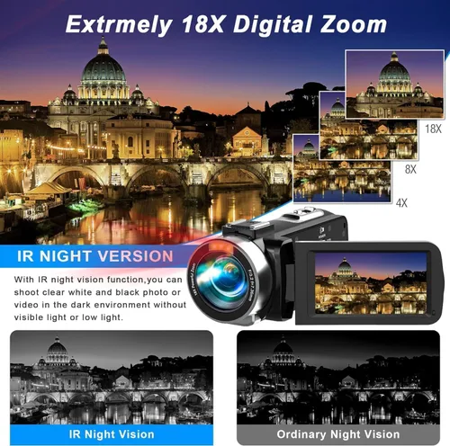 Miniatura 2 de Cámara de video 4K de visión nocturna videocámara digital, cámara de vlogging de 48MP para YouTube, grabadora de cámara digital con zoom 18X