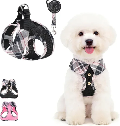 Miniatura 15 de Arnés de malla suave para cachorros – Juego de arnés y correa para perros pequeños, ajustable y cómodo chaleco reflectante acolchado para cachorros