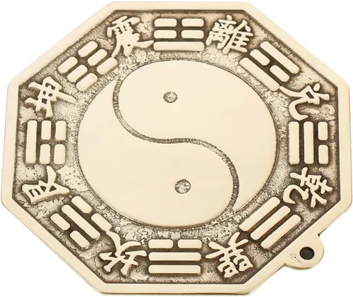 Miniatura 4 de LIFKOME 3 espejos tradicionales chinos de madera Bagua, adornos de espejo Bagua de cobre chino, latón de montaña, espejo convexo de Bagua