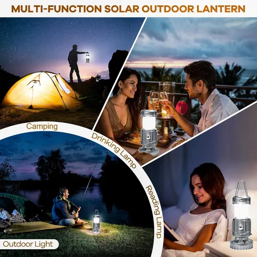 Miniatura 6 de Linterna solar para campamento con ventilador y cargador de teléfono, energía recargable portátil para huracanes, emergencias, cortes de energía
