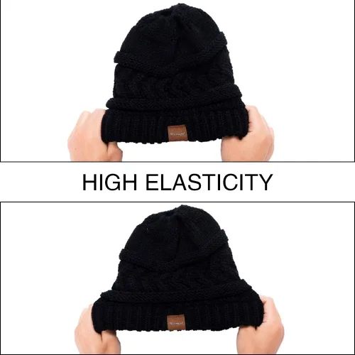 Miniatura 5 de Rosoz 1&2 Packs Ponytail Beanie for Women,Winter Warm Beanie Tail Soft Stretch Cable Knit Messy High Bun Hat