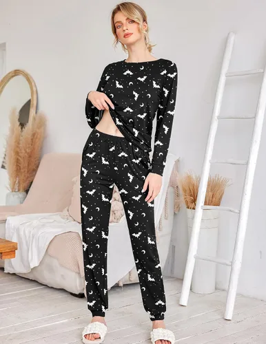 Miniatura 104 de Ekouaer Conjunto de pijama de manga larga para mujer, ropa de dormir suave con cuello redondo y bolsillos