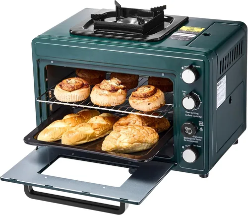 Miniatura 9 de VEVOR Horno de Acampada al Aire Libre, Combo de Estufa de Gas Portátil de 2 en 1, Fuego Ajustable, Temporizador de 60 Minutos, a Prueba de Viento