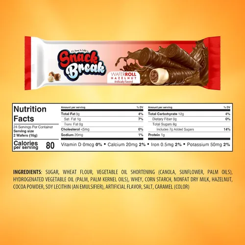 Miniatura 2 de Snack Break Rollos de Oblea de Avellana, Galletas de Oblea Enrolladas, Snack Delicioso con Capa de Cacao, Envueltos Individualmente, Palitos