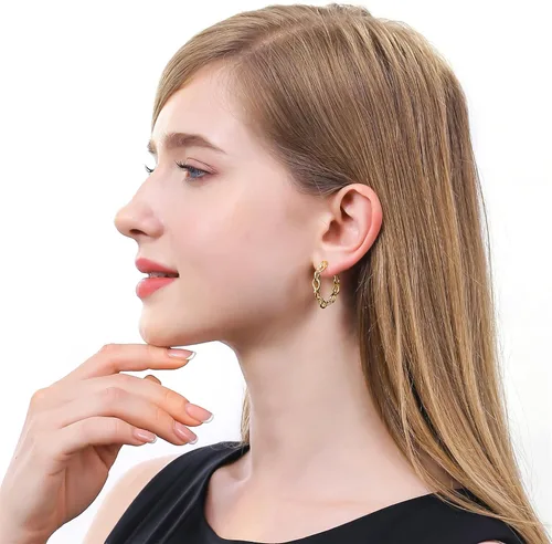 Miniatura 4 de Aretes de aro chapados en oro de 14 quilates para mujeres y niñas con poste de plata de ley 925 (aro cuadrado grueso grueso grande y pequeño)