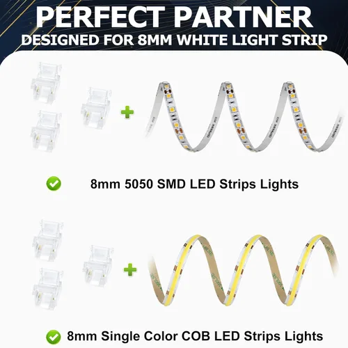 Miniatura 4 de LightingWill Conectores LED de 2 pines de 0.315 in, 10 unidades, conector de tira a cable, transparente, sin soldadura, conector de luz de cinta