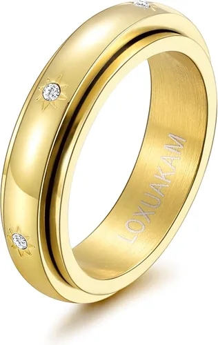 LOXUAKAM Anillos para mujer, chapados en oro de 14 quilates, antiansiedad, con circonitas cúbicas, anillos para aliviar la ansiedad, promesa de