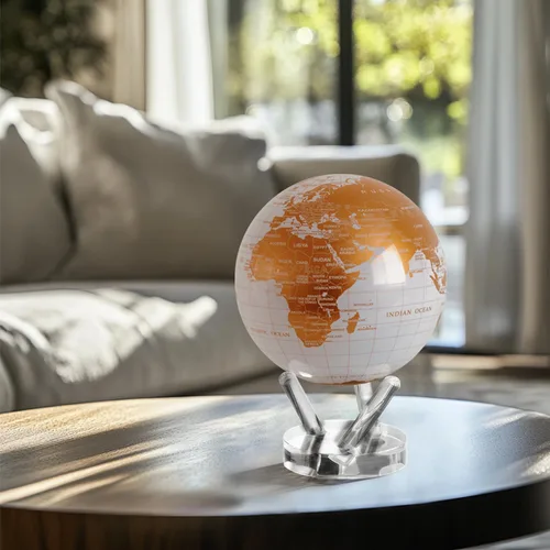 Miniatura 6 de MOVA Globe - Blanco perla y dorado clásico (4.5 pulgadas) Globo mundial giratorio alimentado por energía solar para escritorio Decoración