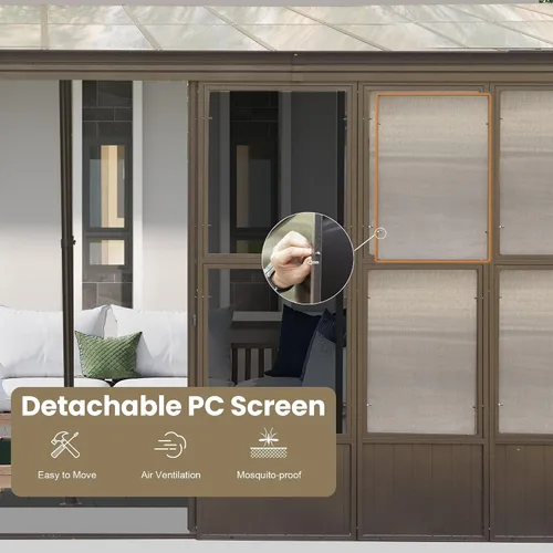 Miniatura 81 de Domi - Solárium de pared montado de 10 x 14 pies, solárium de pared con techo inclinado de policarbonato de aluminio, casa de pantalla de PC