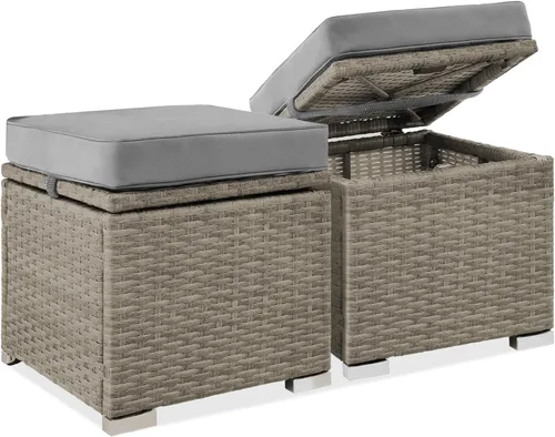 Miniatura 14 de Best Choice Products - Juego de 2 otomanos de mimbre, muebles multiusos para exteriores para patio, patio trasero, asientos adicionales, reposapiés