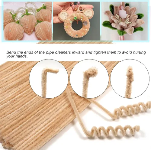Miniatura 3 de TOAOB 100 unidades de limpiadores de tuberías Limpiadores de tuberías beige Tallos de chenilla de 6 mm x 12 pulgadas Palos esponjosos Suministros