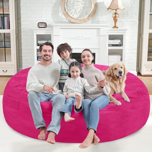 Miniatura 182 de Puf de 5 pies, puf grande con relleno de espuma viscoelástica, sofá puff esponjoso con funda de terciopelo holandés, puf redondo para sala de estar