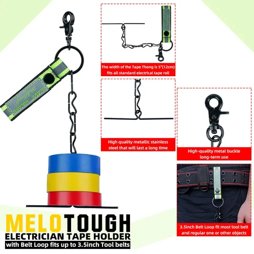 Miniatura 2 de MELOTOUGH Correa de cinta para cinturón de herramientas, portacinta para electricistas con cadena, llavero y mosquetón con gatillo