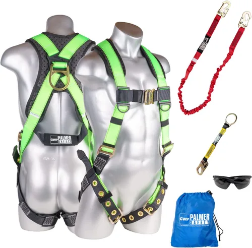 Miniatura 10 de Palmer Safety Kit de arnés de seguridad para protección contra caídas I Arnés de construcción + varios cordones + extensor de anillo en D
