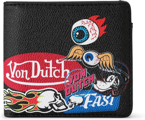 Miniatura 11 de Von Dutch Cartera biplegable, cuero vegano, diseño delgado unisex para hombres y mujeres, Negro, Cartera de guión de doble pliegue