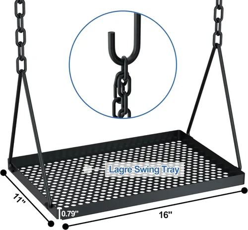 Miniatura 6 de RELIANCER Columpio para parrilla, soporte de cocina con 8 ganchos y bolsa de almacenamiento, parrilla de hierro fundido para barbacoa, parrilla