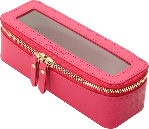 Miniatura 60 de Aveniee Organizador de bolsa de maquillaje transparente, bolsa de aseo de viaje para mujer, bolsa de cosméticos impermeable con cremalleras, Rosa