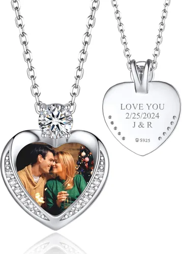 Miniatura 11 de MomentWish Collar de corazón para mujer, moissanita, diamante de imitación, plata de ley 925