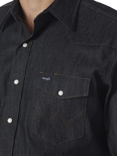 Miniatura 3 de Wrangler Camisa sólida de manga larga con cuello extendido para hombre, rendimiento avanzado, comodidad avanzada, corte vaquero