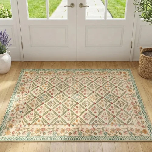 Miniatura 37 de jinchan Haden - Alfombra de entrada de 2 x 3 pulgadas, diseño floral vintage, lavable, suave, antideslizante, de pelo bajo, para puerta, cocina