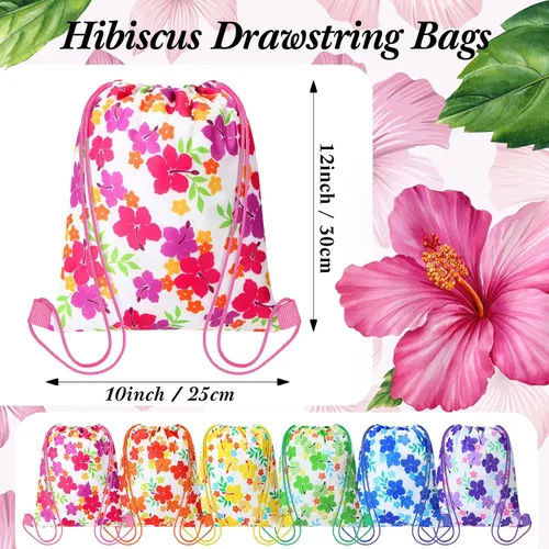 Miniatura 2 de Teling Bolsas de recuerdo de fiesta de hibisco con cordón, bolsas de regalo tropicales para cumpleaños, baby shower, paquetes de recuerdos de fiesta