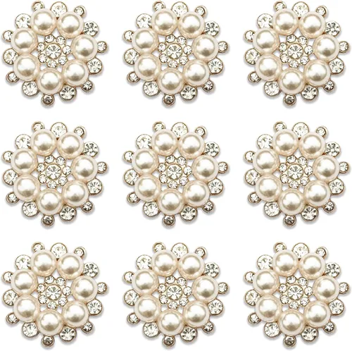 Miniatura 15 de 30 piezas chapadas en plata de 5 pétalos, cuentas de flores de diamantes de imitación, botón de adorno para ropa hecha a mano, zapatos, sombreros